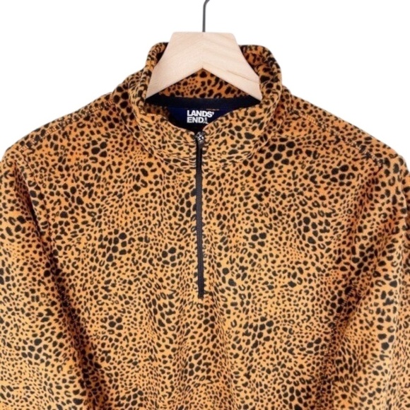 Lands' End Fleece Pullover Burnt Carmel Leopard Print - Picture 3 of 4